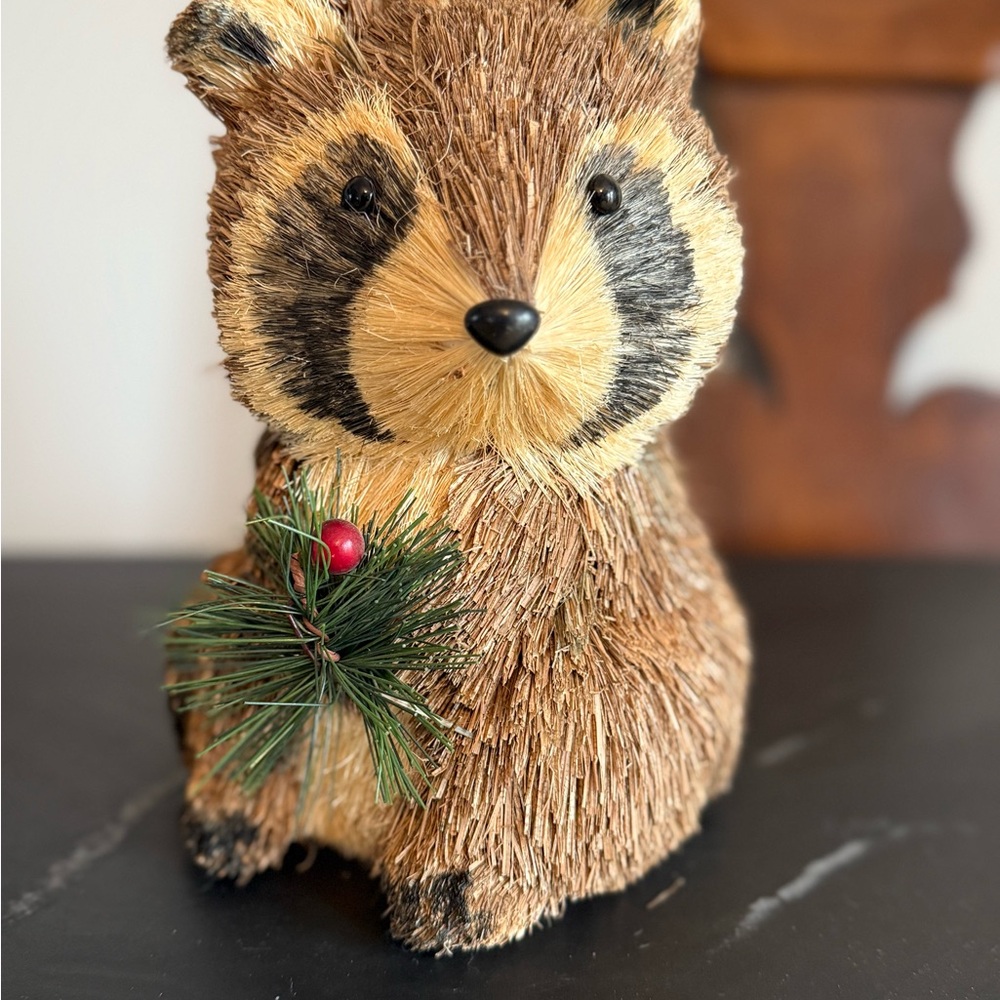 Straw Woodland Raccoon Christmas Tree Decoration Ornament